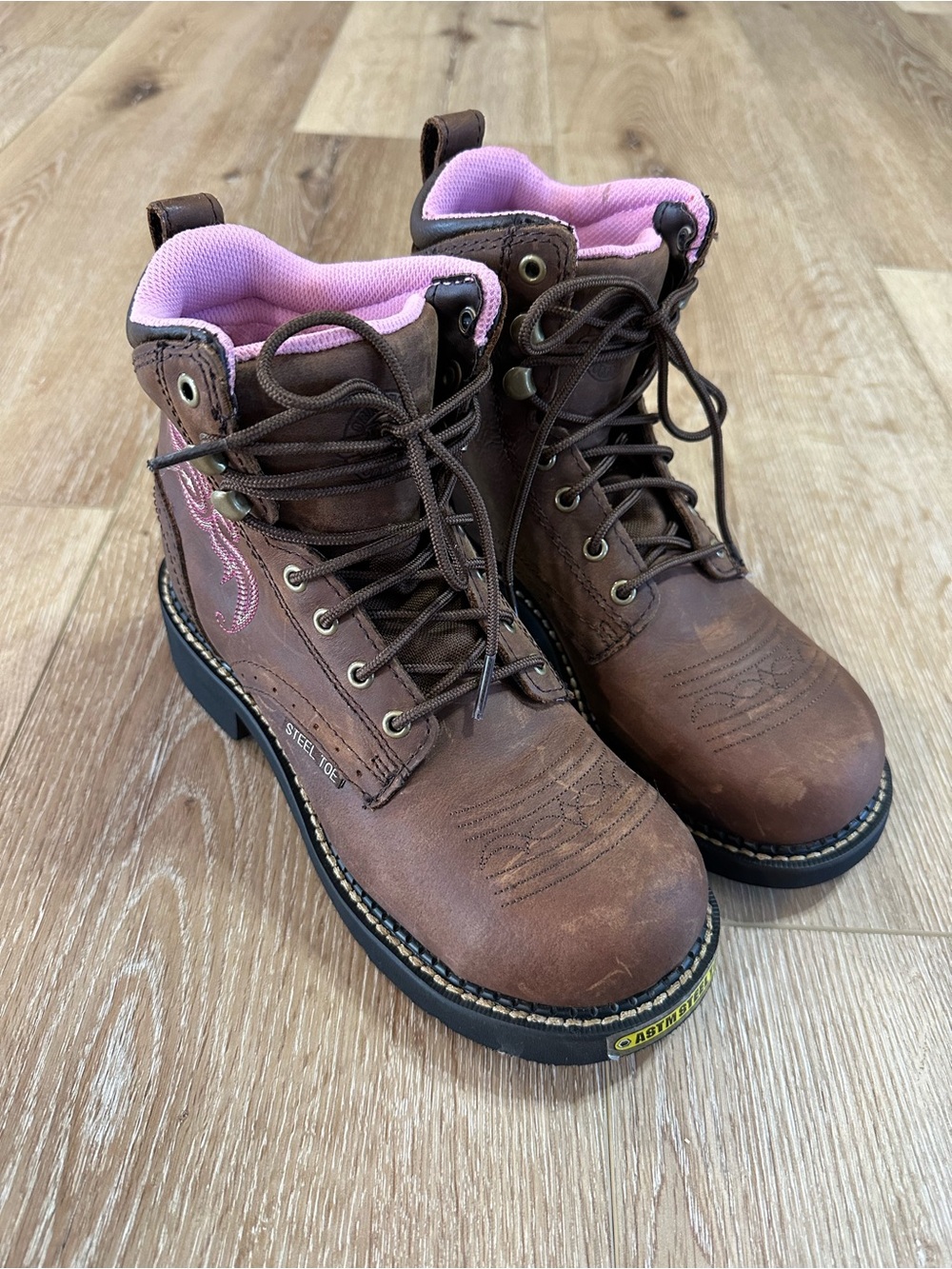 Women’s Justin Gypsy Collection Brown & Pink Steel Toe Boots